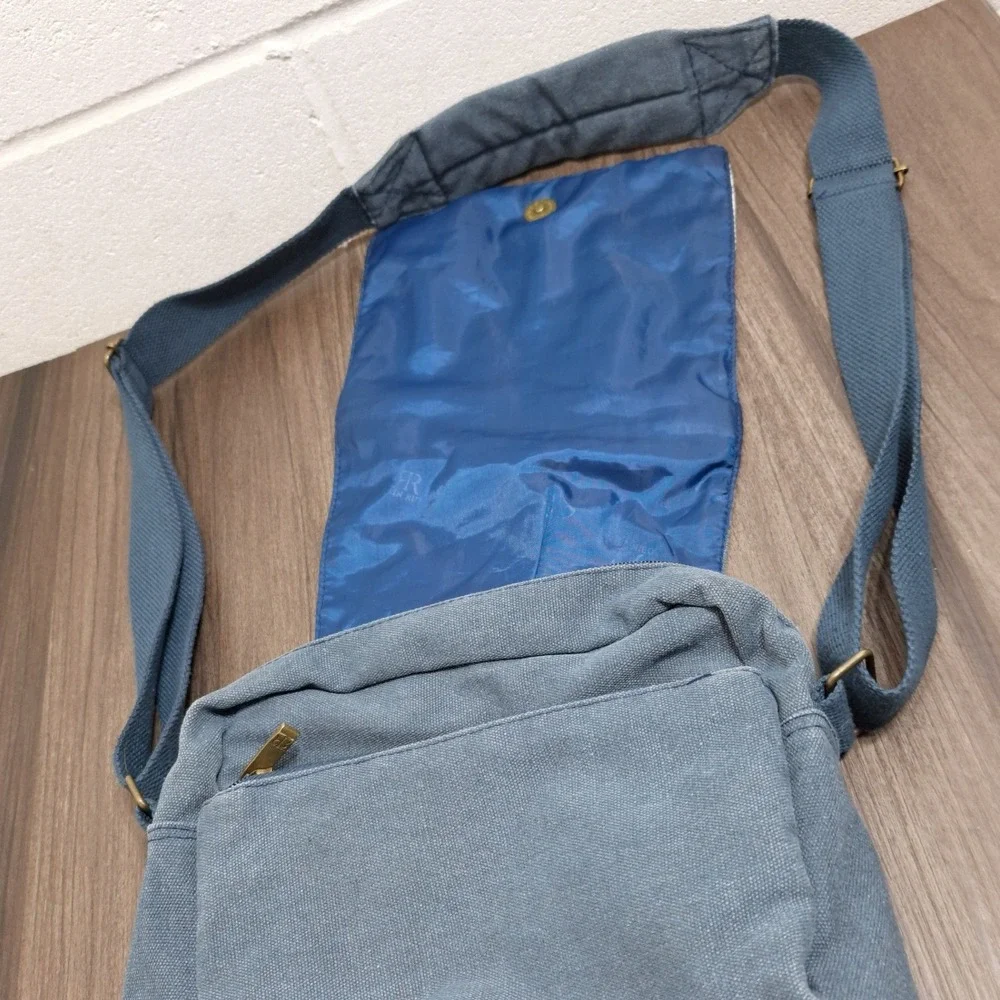 Robin Ruth Paris Messenger Bag Blue Canvas Crossbody Travel Souvenir Print
